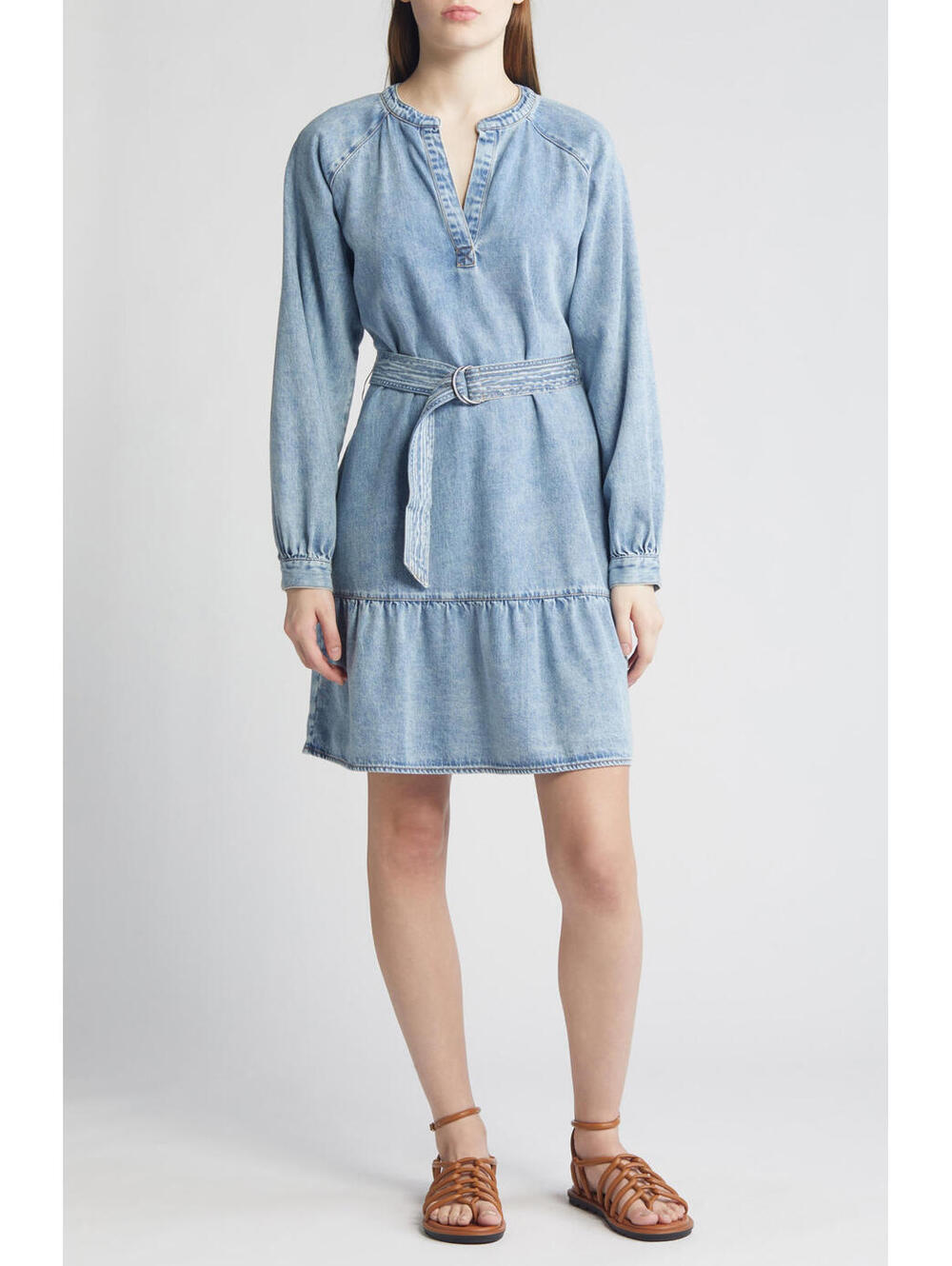 NWT! Rails Lila Long Sleeve Belted Denim Dress in Faded Indigo Size XS
